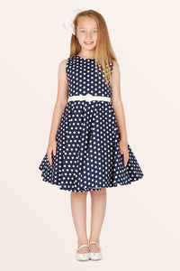 Kids Audrey Polka Dot Dress - Midnight Blue