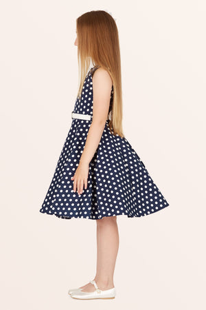 Kids Audrey Polka Dot Dress - Midnight Blue