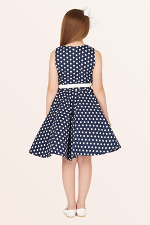 Kids Audrey Polka Dot Dress - Midnight Blue