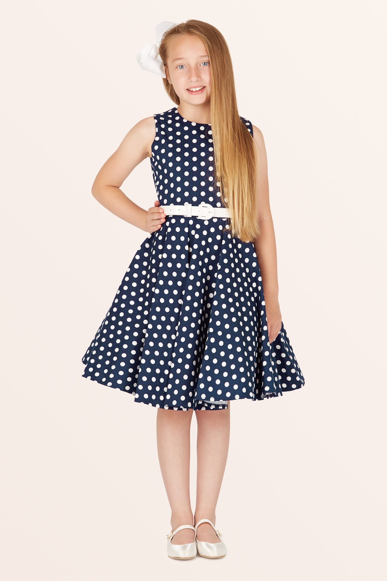 Kids Audrey Polka Dot Dress - Midnight Blue