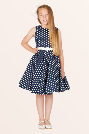 Kids Audrey Polka Dot Dress - Midnight Blue