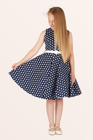 Kids Audrey Polka Dot Dress - Midnight Blue