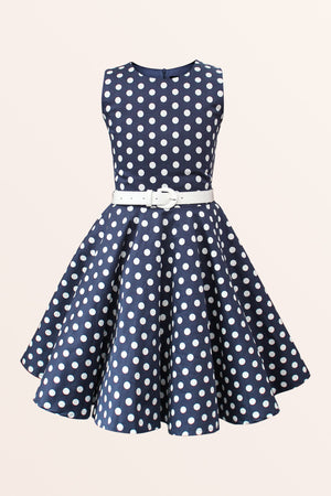 Kids Audrey Polka Dot Dress - Midnight Blue