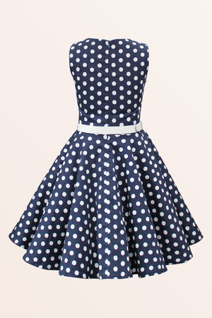 Kids Audrey Polka Dot Dress - Midnight Blue