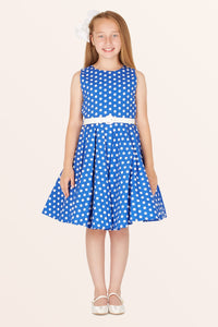 Kids Audrey Polka Dot Dress - Royal Blue