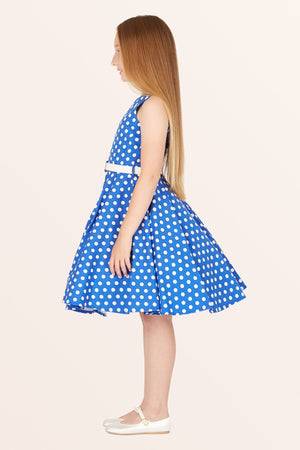 Kids Audrey Polka Dot Dress - Royal Blue