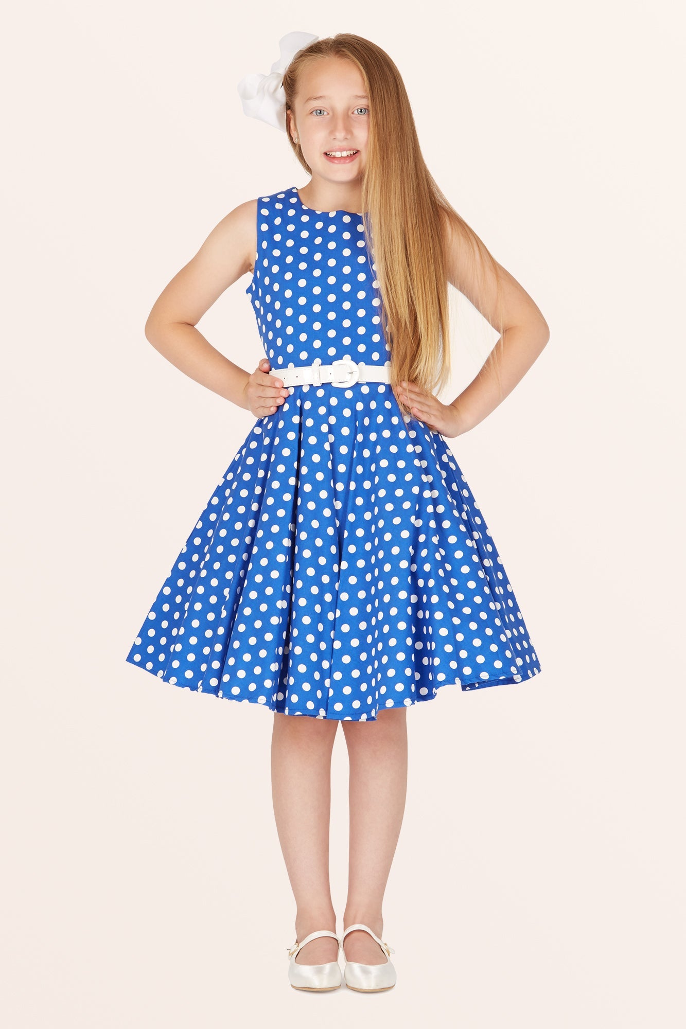 Kids Audrey Polka Dot Dress - Royal Blue