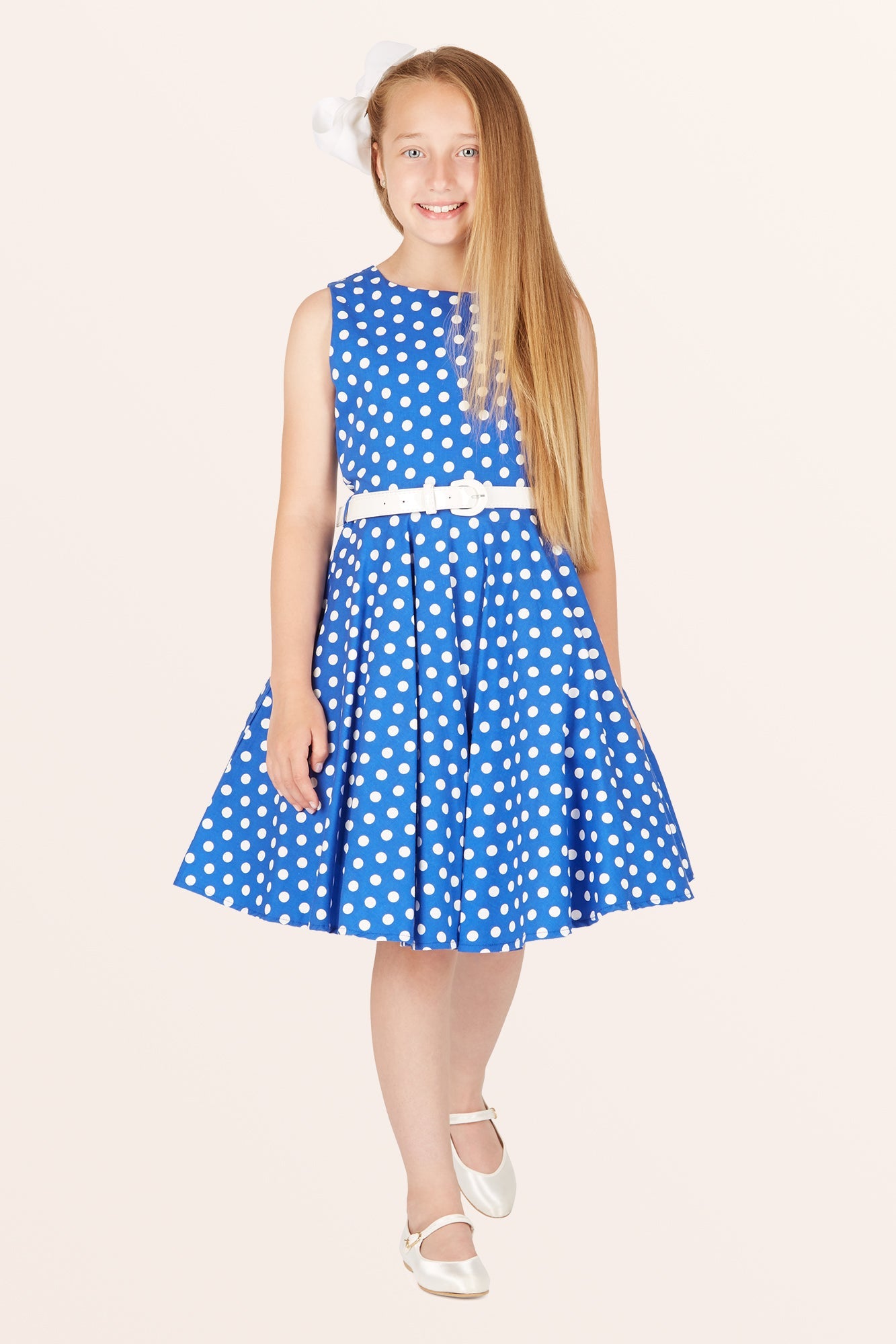 Kids Audrey Polka Dot Dress - Royal Blue