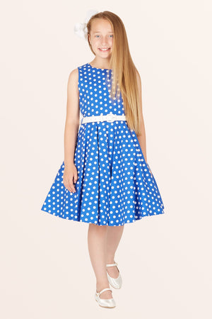 Kids Audrey Polka Dot Dress - Royal Blue