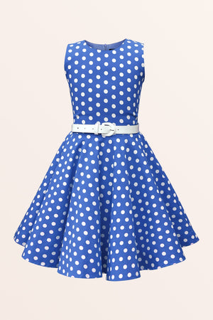 Kids Audrey Polka Dot Dress - Royal Blue