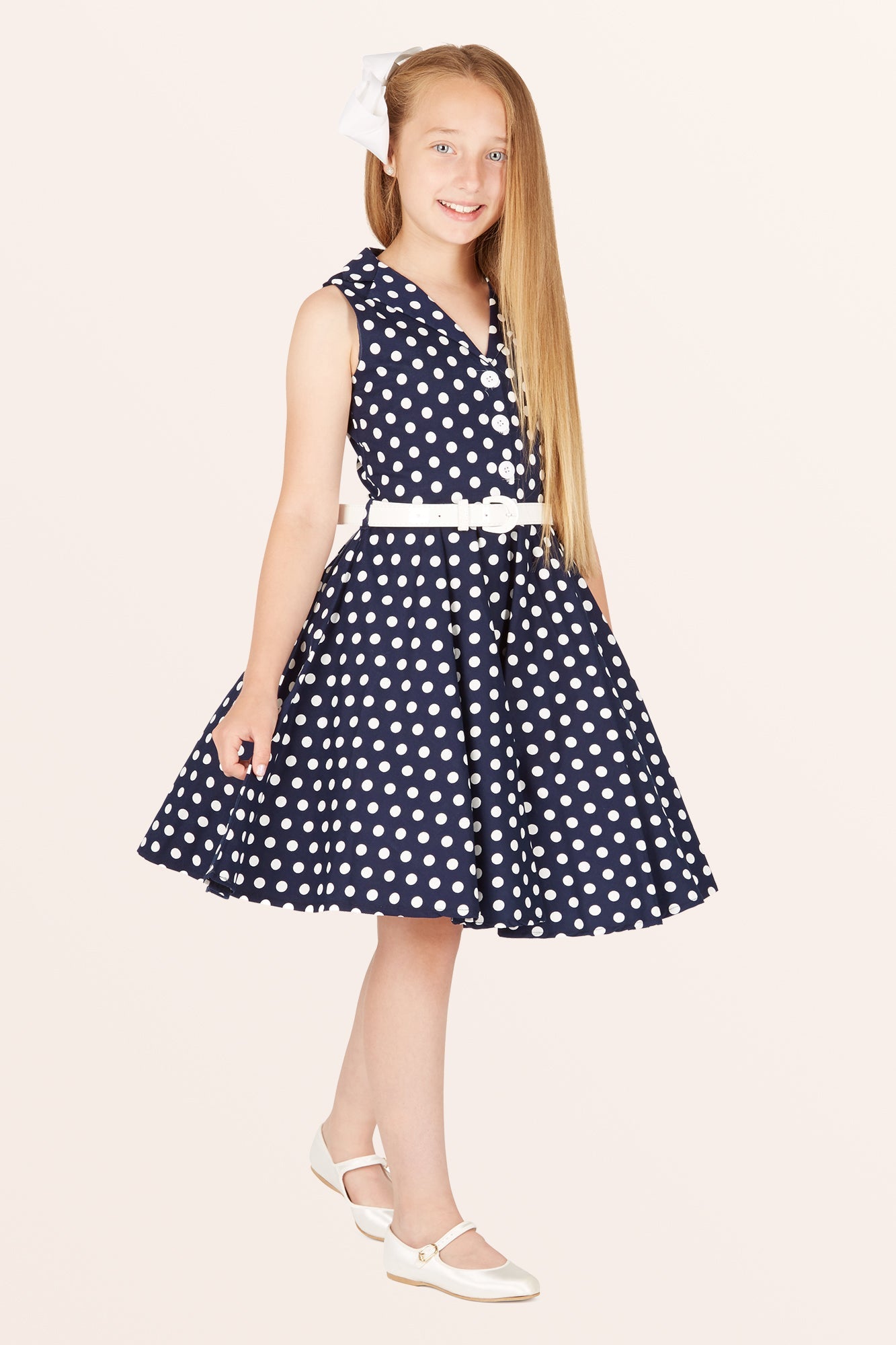 Kids Holly Polka Dot Dress - Midnight Blue