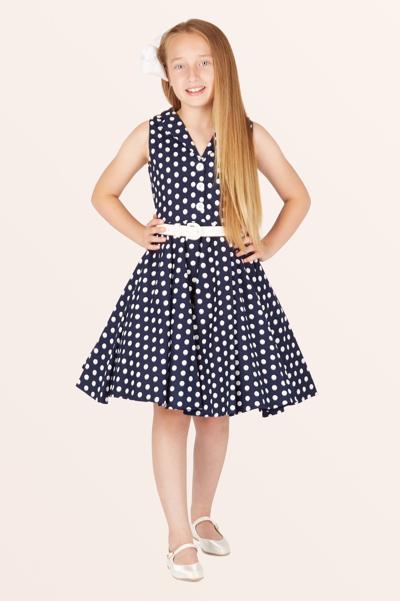 Kids Holly Polka Dot Dress - Midnight Blue