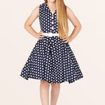 Kids Holly Polka Dot Dress - Midnight Blue