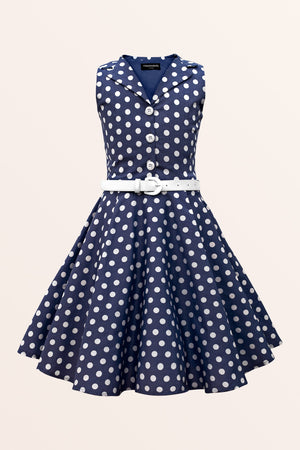 Kids Holly Polka Dot Dress - Midnight Blue
