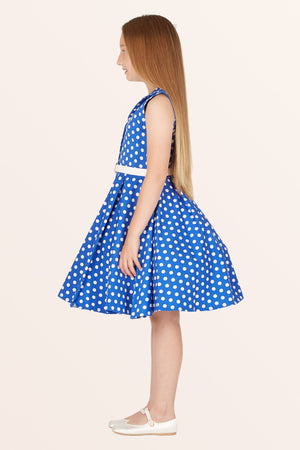 Kids Holly Polka Dot Dress - Royal Blue