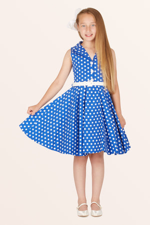 Kids Holly Polka Dot Dress - Royal Blue