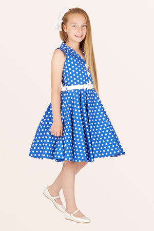 Kids Holly Polka Dot Dress - Royal Blue