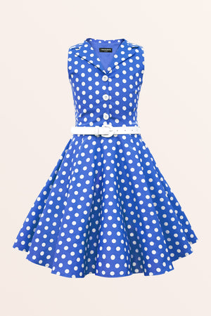Kids Holly Polka Dot Dress - Royal Blue