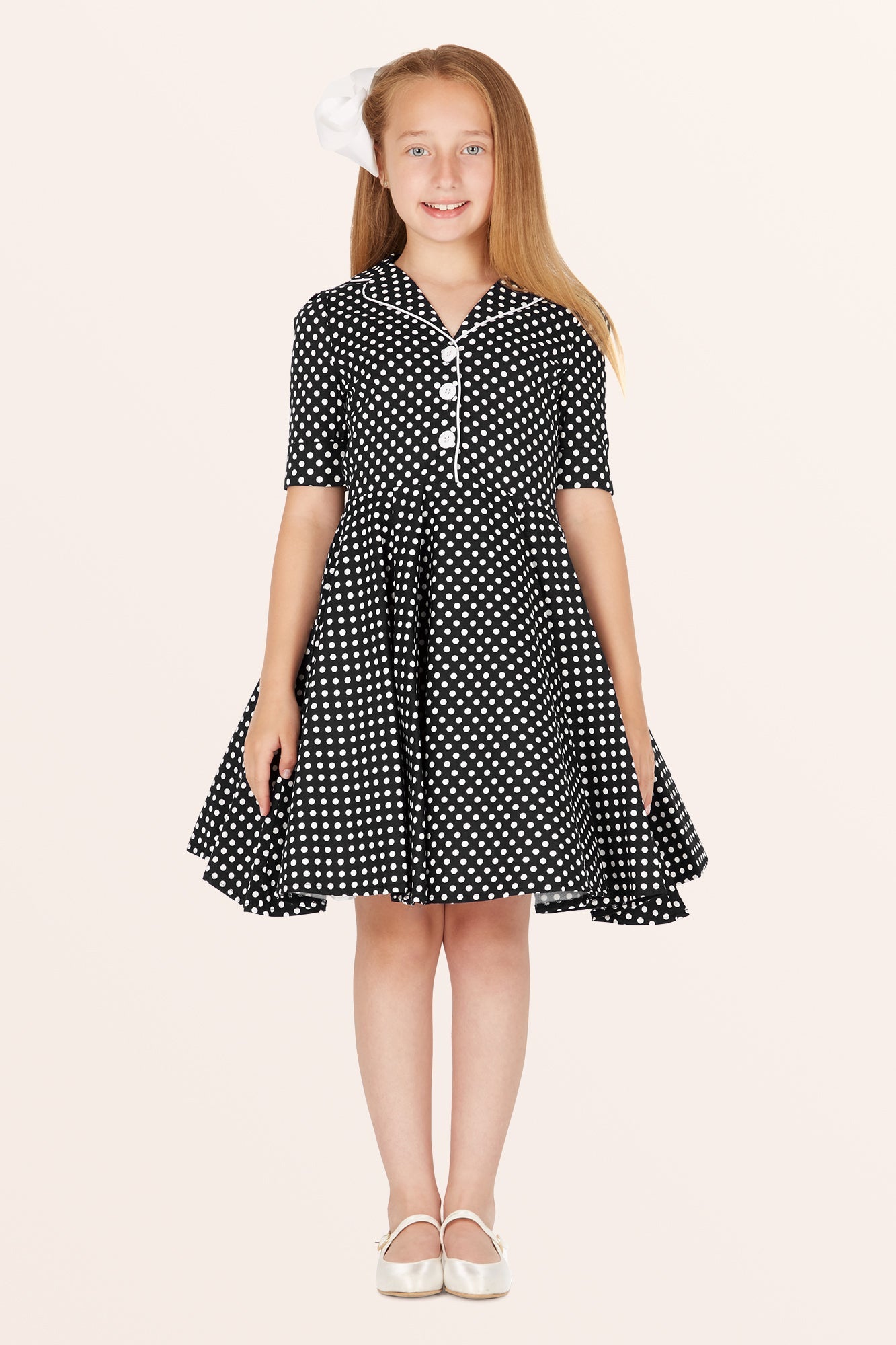 Kids Sabrina Polka Dot Dress - Black
