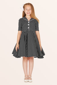 Kids Sabrina Polka Dot Dress - Black