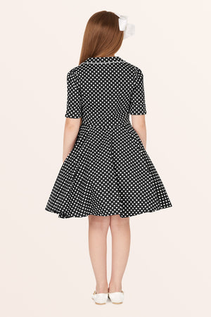 Kids Sabrina Polka Dot Dress - Black