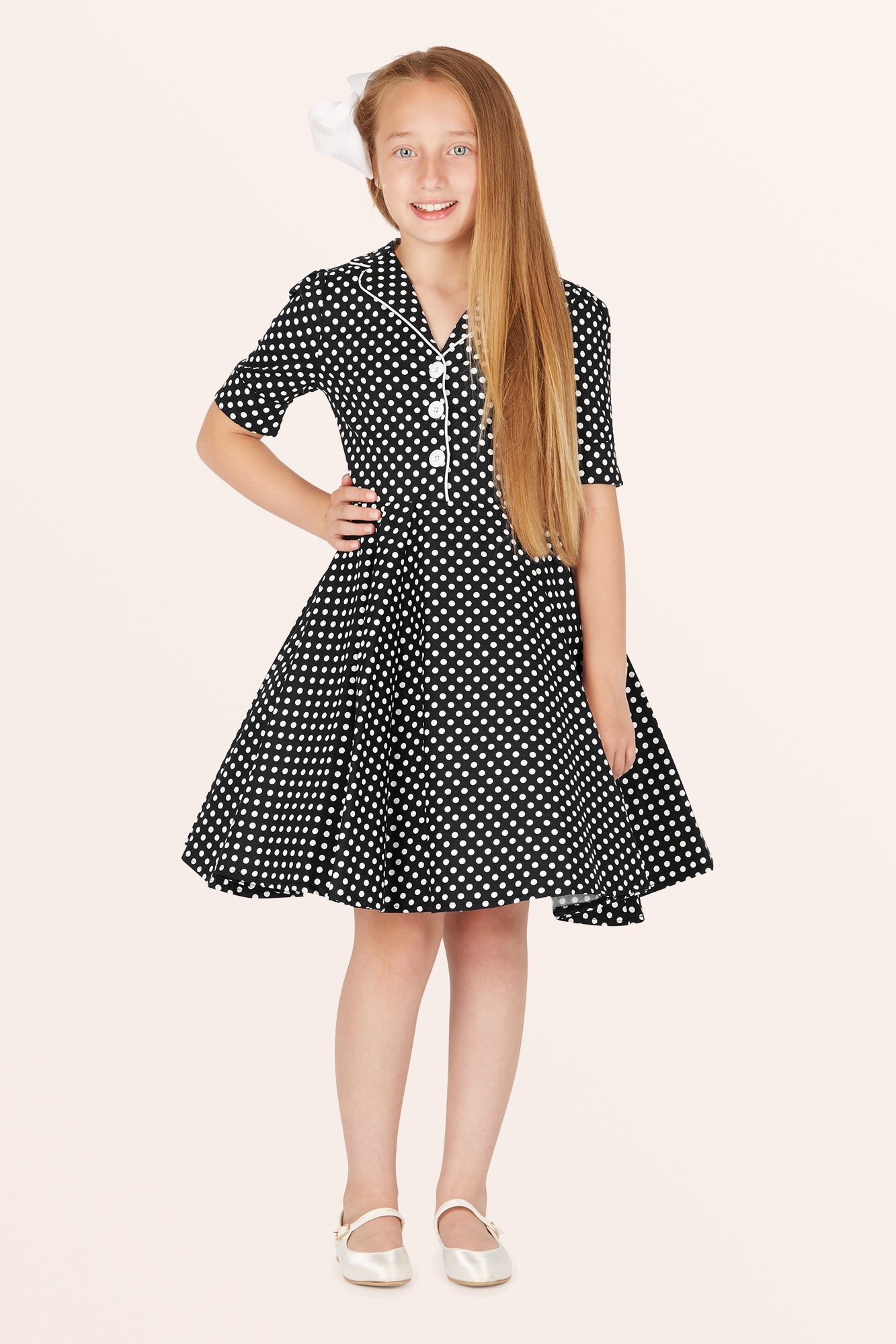 Kids Sabrina Polka Dot Dress - Black
