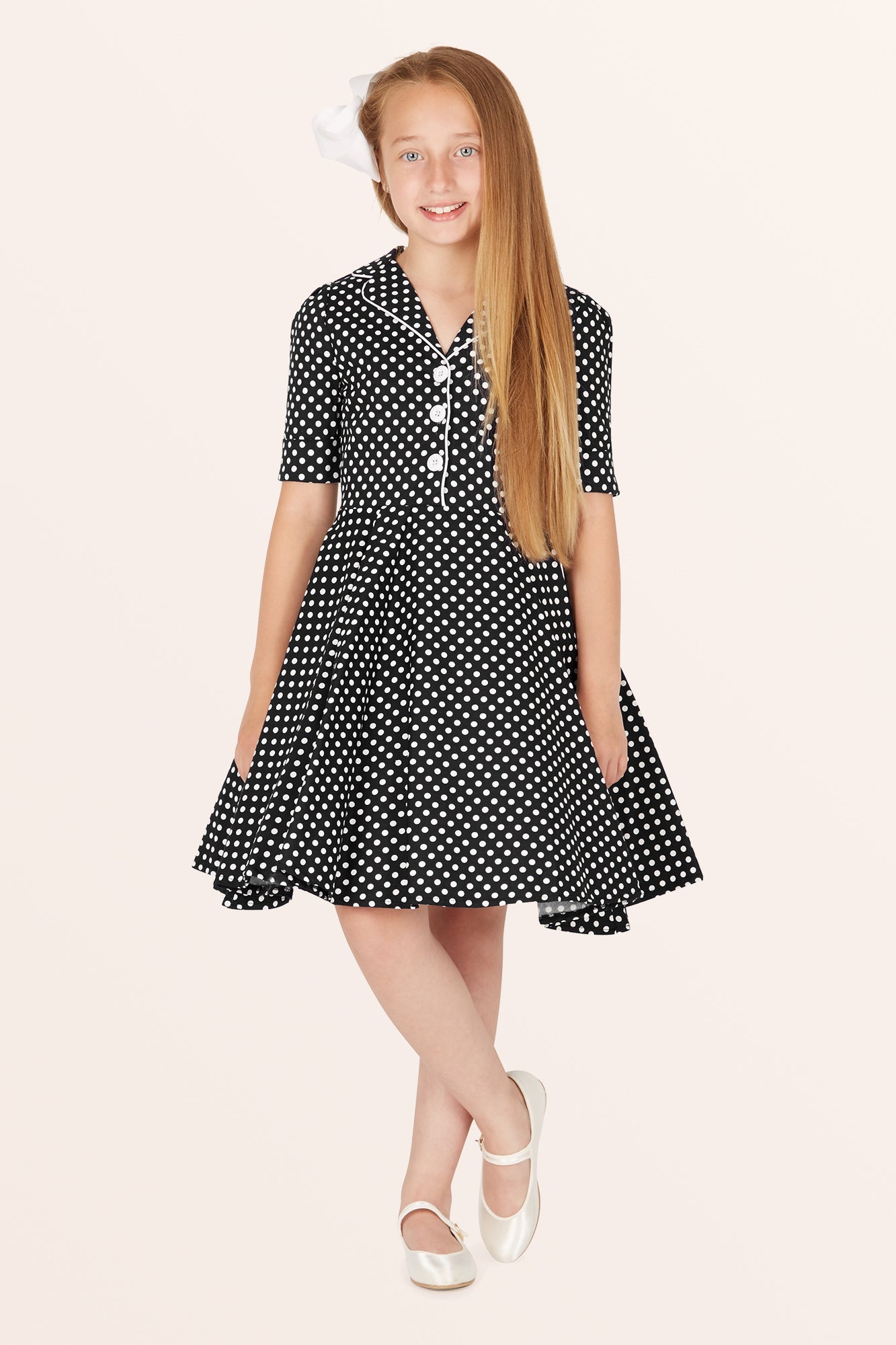 Kids Sabrina Polka Dot Dress - Black