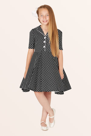Kids Sabrina Polka Dot Dress - Black
