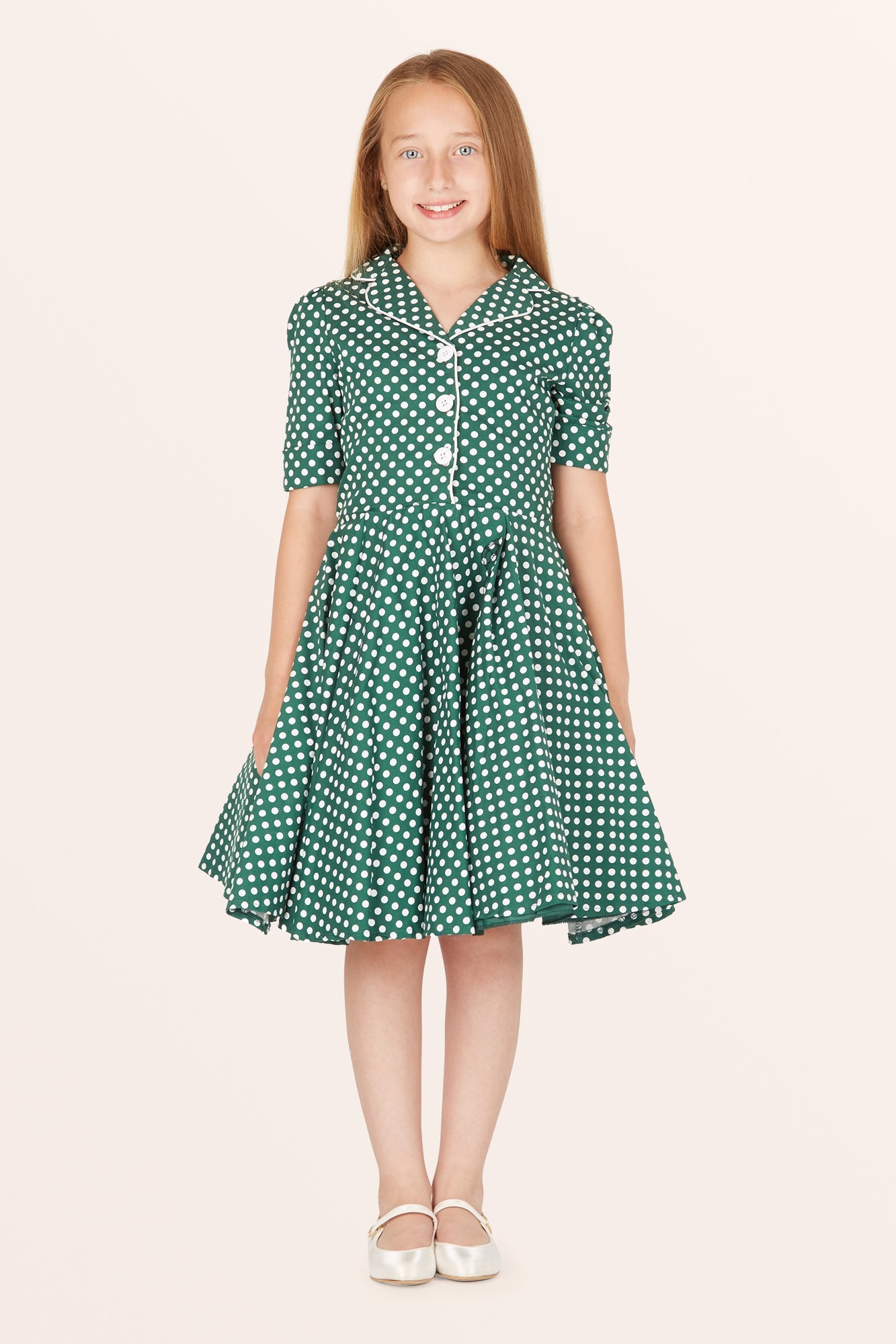 Kids Sabrina Polka Dot Dress - Green