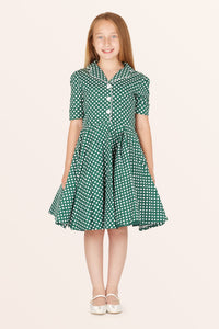 Kids Sabrina Polka Dot Dress - Green