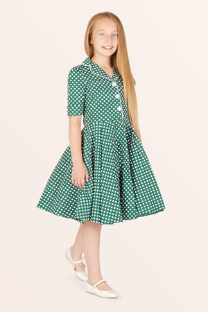 Kids Sabrina Polka Dot Dress - Green