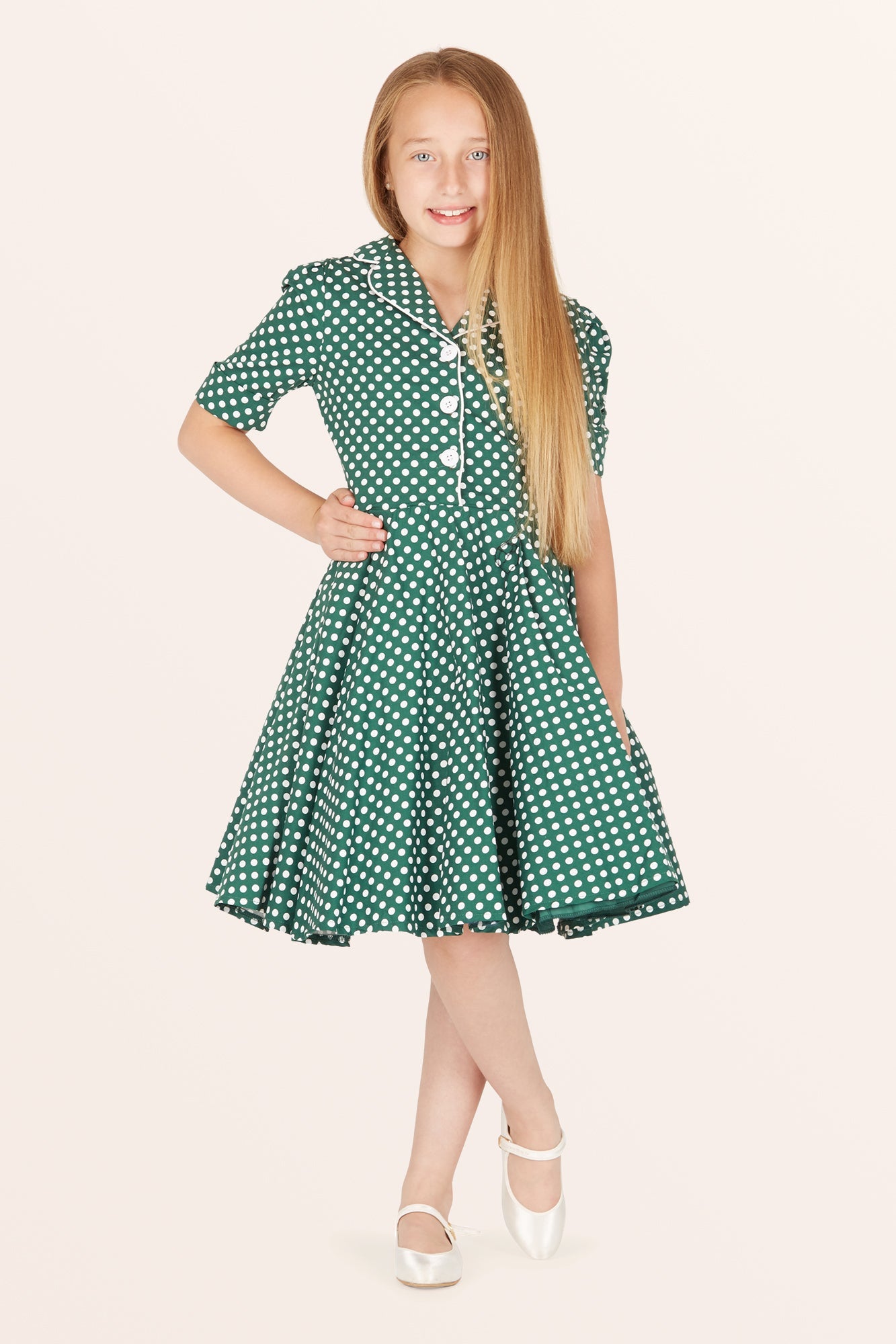 Kids Sabrina Polka Dot Dress - Green