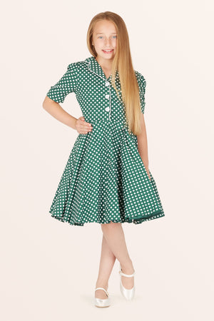 Kids Sabrina Polka Dot Dress - Green