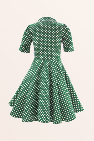 Kids Sabrina Polka Dot Dress - Green
