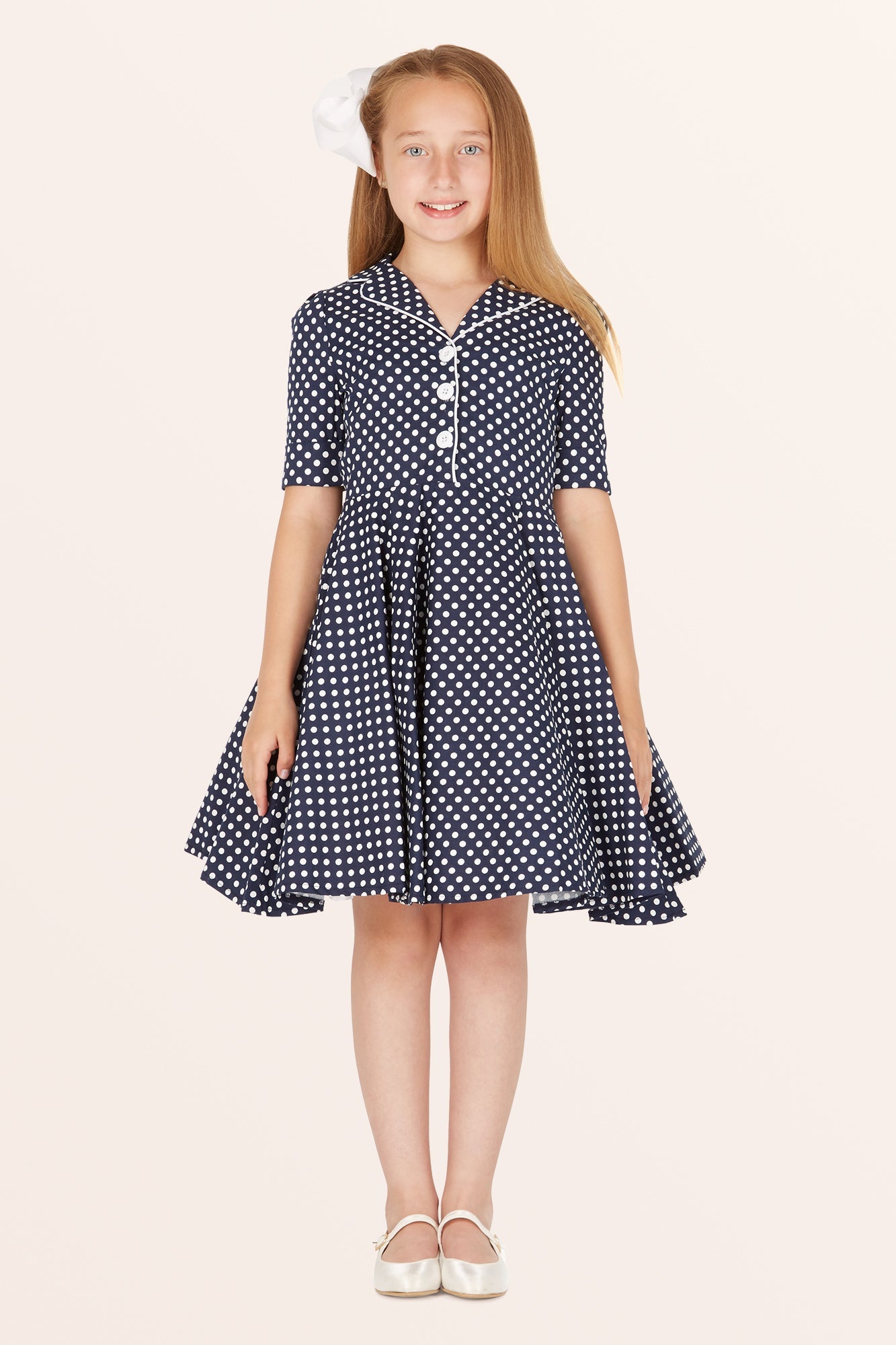 Kids Sabrina Polka Dot Dress - Midnight Blue
