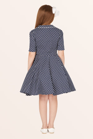 Kids Sabrina Polka Dot Dress - Midnight Blue