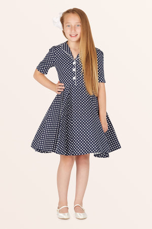 Kids Sabrina Polka Dot Dress - Midnight Blue