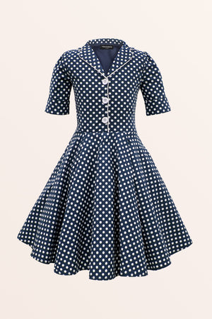 Kids Sabrina Polka Dot Dress - Midnight Blue