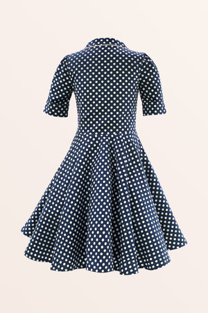 Kids Sabrina Polka Dot Dress - Midnight Blue