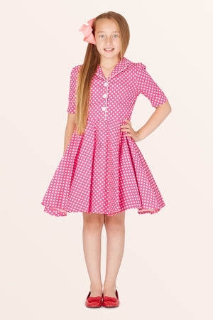 Kids Sabrina Polka Dot Dress - Pink