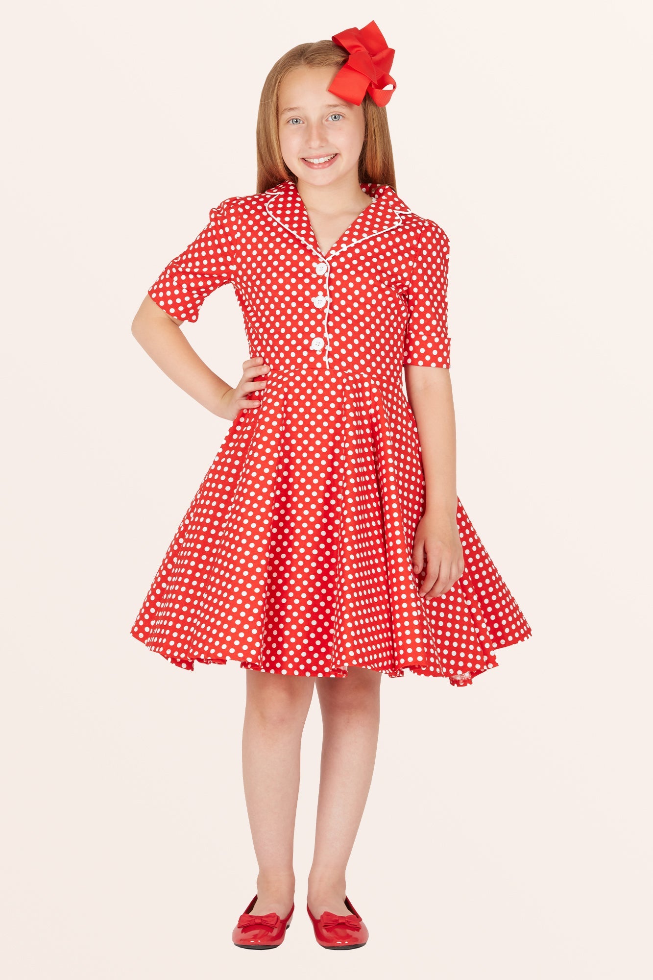 Kids Sabrina Polka Dot Dress - Red