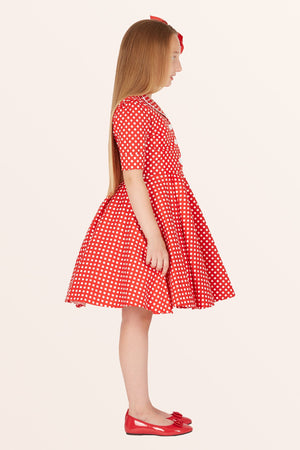 Kids Sabrina Polka Dot Dress - Red