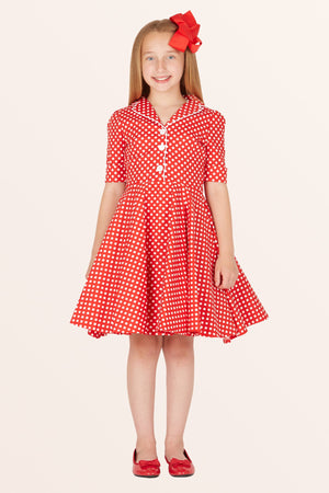 Kids Sabrina Polka Dot Dress - Red