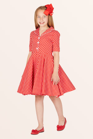 Kids Sabrina Polka Dot Dress - Red