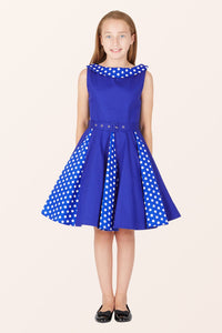 Kids Alexia Polka Dot Dress - Royal Blue