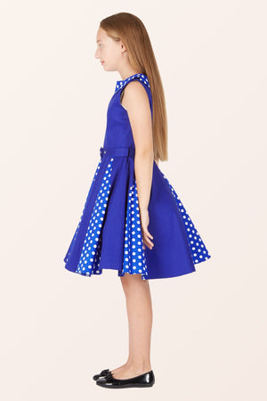 Kids Alexia Polka Dot Dress - Royal Blue