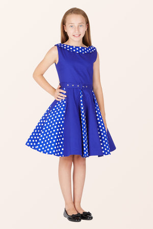 Kids Alexia Polka Dot Dress - Royal Blue