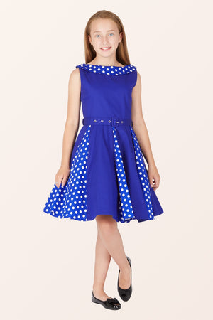 Kids Alexia Polka Dot Dress - Royal Blue