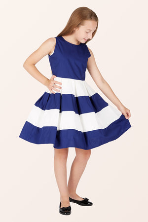 Kids Lilly Striped Dress - Royal Blue