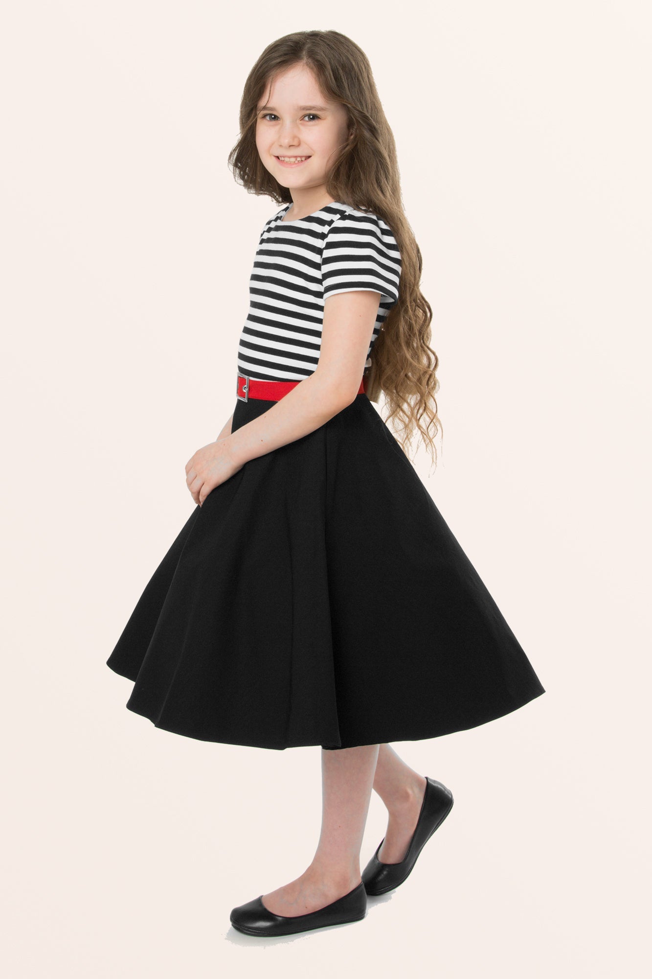 Kids Maria Striped Dress - Black